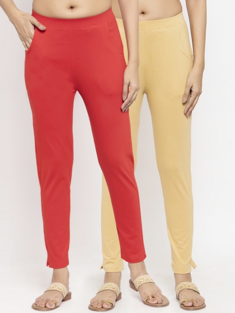 

NEUDIS Women Pack of 2 Solid Slim Fit Ankle Length Legging, Red