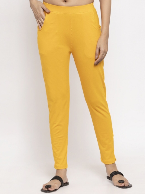 

NEUDIS Women Pack Of 2 Solid Slim-Fit Ankle-Length Leggings, Yellow
