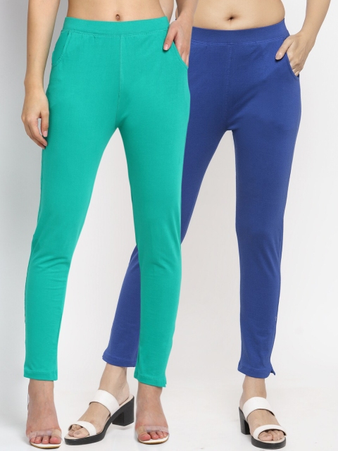 

NEUDIS Women pack of 2 Solid Slim Fit Ankle Length Legging, Teal