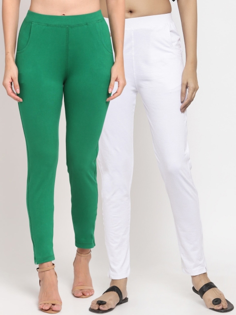 

NEUDIS Women Pack Of 2 Solid Slim-Fit Ankle-Length Leggings, Green