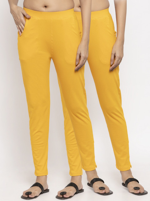 

NEUDIS Women Pack Of 2 Yellow Solid Ankle-Length Slim Fit Leggings