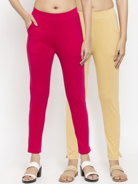 

NEUDIS Women Pack of 2 Solid Slim Fit Ankle Length Leggings, Magenta