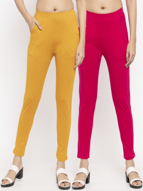 

NEUDIS Women Pack Of 2 Solid Ankle-Length Slim-Fit Leggings, Magenta