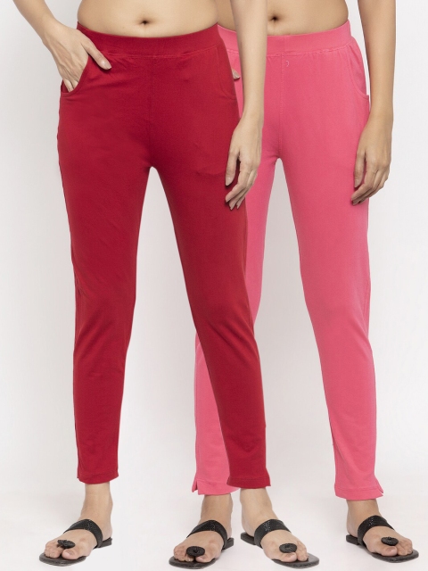 

NEUDIS Women Pack Of 2 Solid Ankle-Length Slim Fit Leggings, Maroon