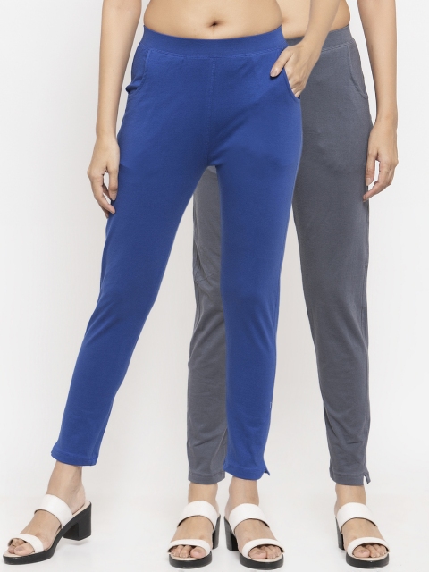 

NEUDIS Women Pack of 2 Solid Slim Fit Ankle Length Leggings, Blue