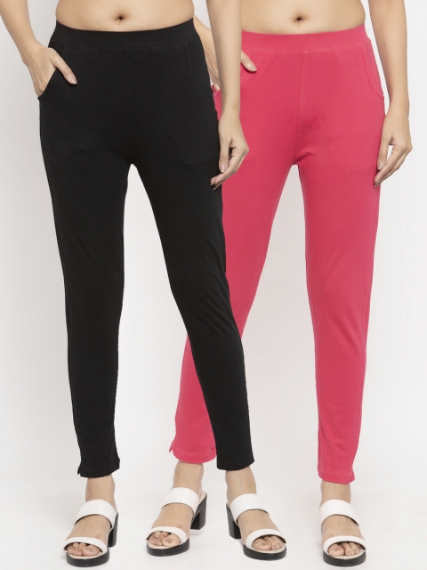 

NEUDIS Women Pack Of 2 Solid Slim-Fit Ankle-Length Leggings, Black