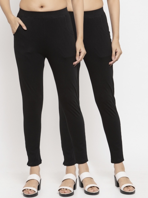 

NEUDIS Women Pack Of 2 Black Solid Slim-Fit Ankle-Length Leggings