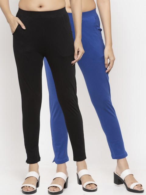 

NEUDIS Women Black & Blue Pack Of 2 Solid Slim-Fit Ankle-Length Leggings