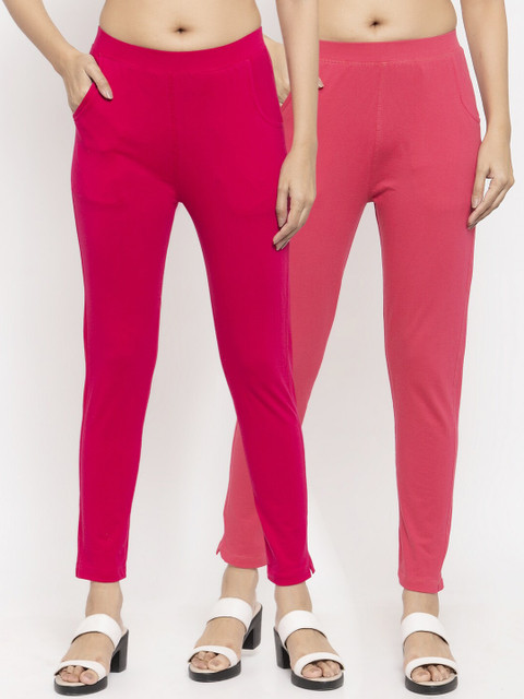 

NEUDIS Women Pack Of 2 Solid Ankle-Length Slim-Fit Leggings, Magenta