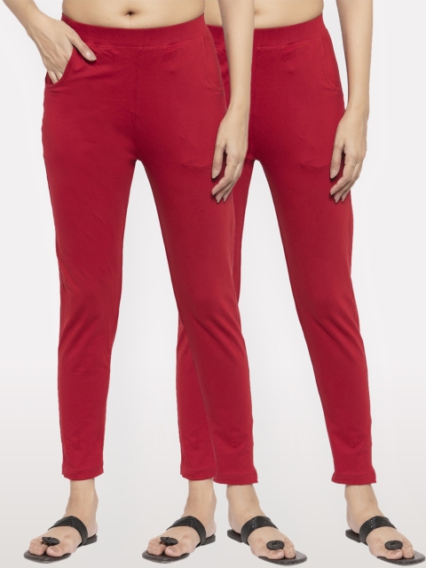 

NEUDIS Women Pack Of 2 Red Solid Slim-Fit Ankle-Length Leggings