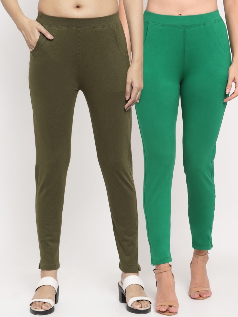

NEUDIS Women Set of 2 Green Ankle Length Leggings
