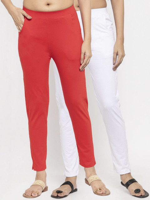 

NEUDIS Women Pack Of 2 Solid Ankle-Length Slim-Fit Leggings, White