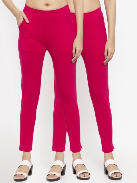

NEUDIS Women Pack Of 2 Magenta Solid Slim-Fit Ankle-Length Leggings