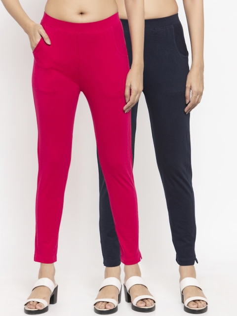 

NEUDIS Women Pack Of 2 Solid Slim-Fit Ankle-Length Leggings, Magenta