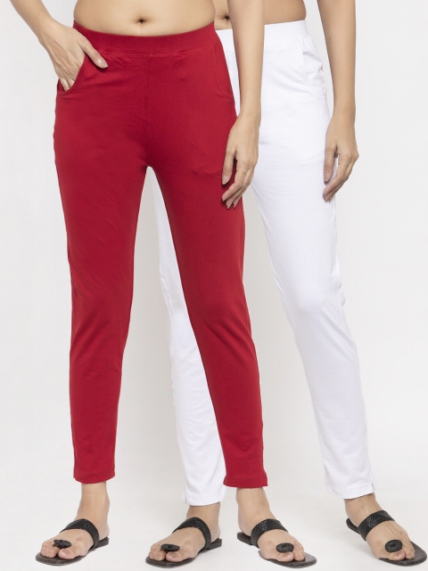 

NEUDIS Women Pack Of 2 Solid Ankle-Length Slim-Fit Leggings, White