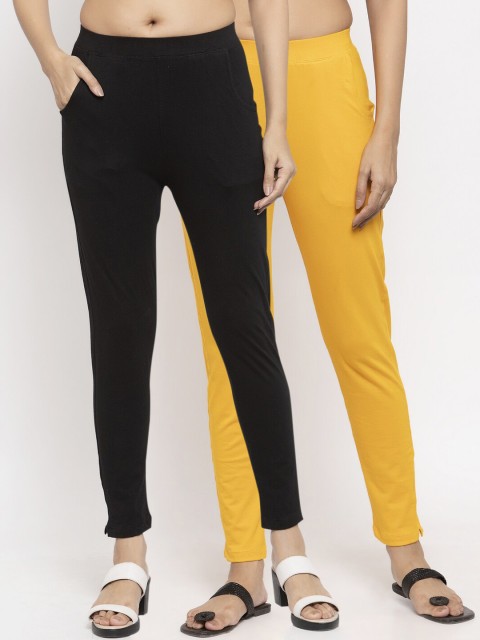 

NEUDIS Women Pack Of 2 Solid Slim-Fit Ankle-Length Leggings, Black