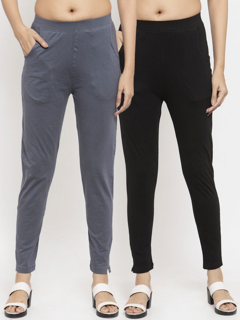 

NEUDIS Women Pack Of 2 Black & Grey Solid Slim-Fit Ankle-Length Leggings