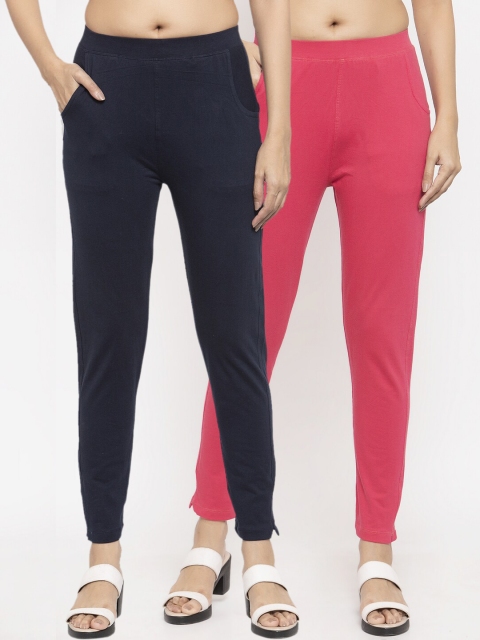 

NEUDIS Women Set of 2 Navy Blue & Pink Ankle Length Leggings