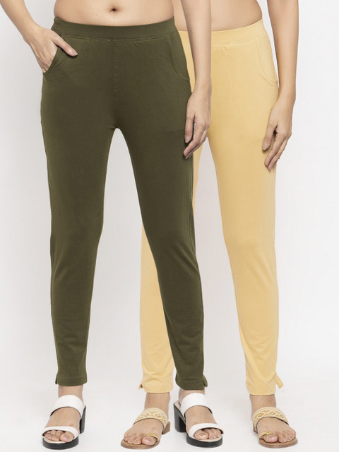 

NEUDIS Women Set of 2 Cotton Lycra Ankle Length Leggings, Beige