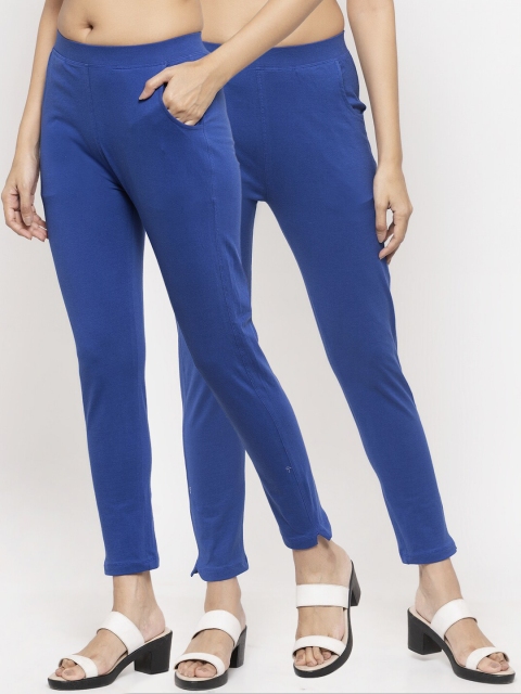 

NEUDIS Women Pack Of 2 Blue Cotton Lycra Ankle Length Leggings