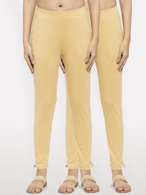 

NEUDIS Women Pack Of 2 Beige Solid Slim-Fit Ankle-Length Leggings
