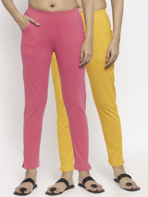 

NEUDIS Women Pack Of 2 Cotton Lycra Ankle Length Leggings, Yellow