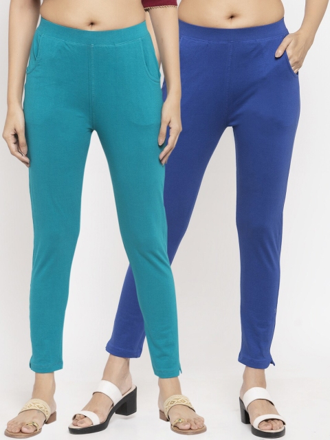 

NEUDIS Women Pack Of 2 Blue Solid Ankle-Length Slim-Fit Leggings