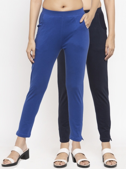 

NEUDIS Women Pack Of 2 Solid Slim-Fit Ankle-Length Leggings, Blue