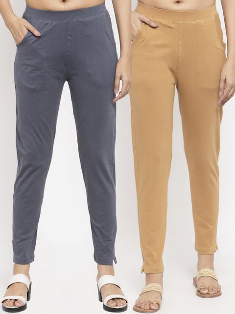 

NEUDIS Women Pack Of 2 Beige & Grey Solid Slim-Fit Ankle-Length Leggings