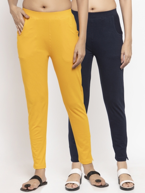 

NEUDIS Women Pack Of 2 Yellow & Black Cotton Ankle Length Leggings