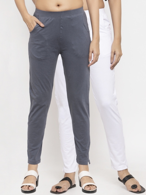

NEUDIS Women Pack Of 2 Solid Slim-Fit Ankle-Length Leggings, White