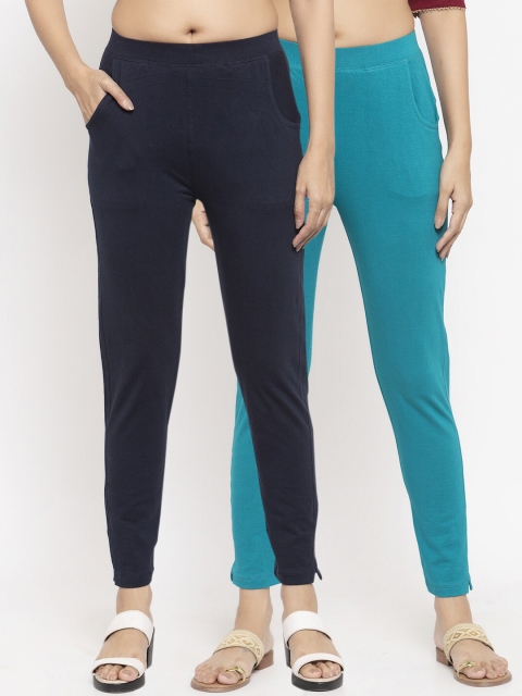 

NEUDIS Women Navy Blue and Teal Pack of 2 Ankle Length Leggings