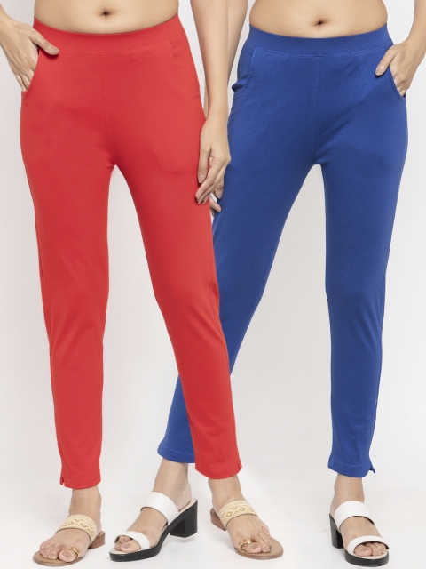 

NEUDIS Women Blue & Red Pack of 2 Ankle Length Leggings