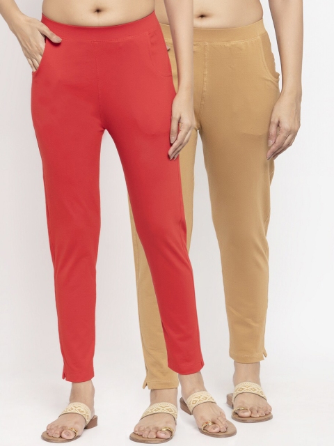 

NEUDIS Women Pack Of 2 Red & Beige Slim Fit Jeggings