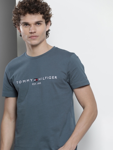 

Tommy Hilfiger Men Blue & White Brand Logo Embroidered Organic Cotton T-shirt