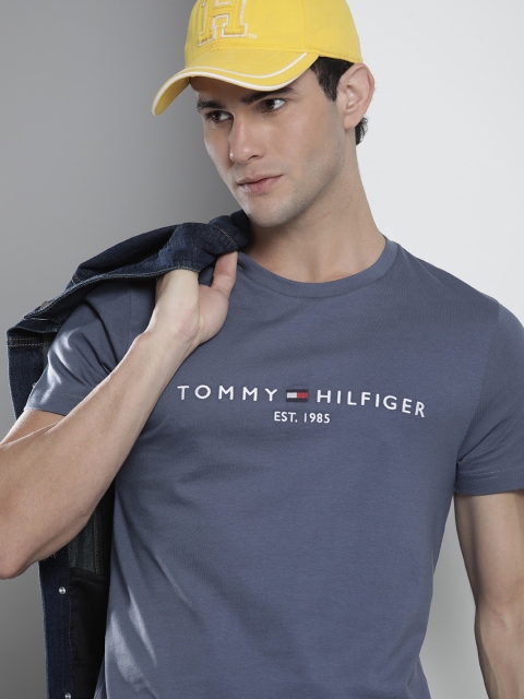 

Tommy Hilfiger Men Blue Brand Logo Printed Pure Cotton T-shirt