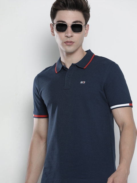 

Tommy Hilfiger Men Navy Blue Solid Polo Collar T-shirt