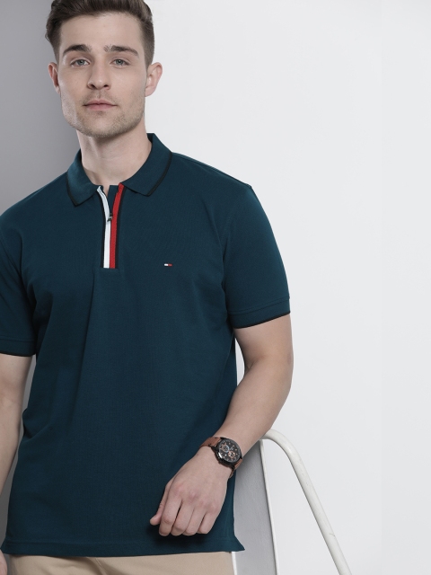 

Tommy Hilfiger Men Navy Blue Polo Collar Pure Cotton T-shirt