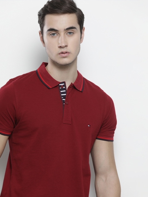 

Tommy Hilfiger Men Maroon Polo Collar Organic Cotton Slim Fit T-shirt