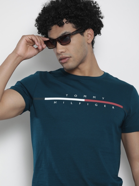 

Tommy Hilfiger Men Blue & White Printed Organic Cotton T-shirt