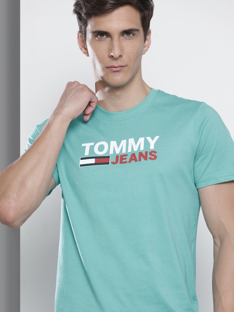 

Tommy Hilfiger Men Blue & White Brand Logo Printed Organic Cotton T-shirt