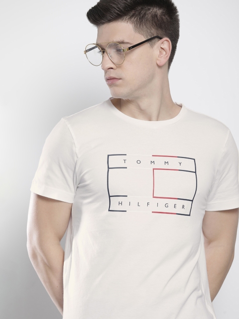 

Tommy Hilfiger Men White Typography Printed Casual T-shirt