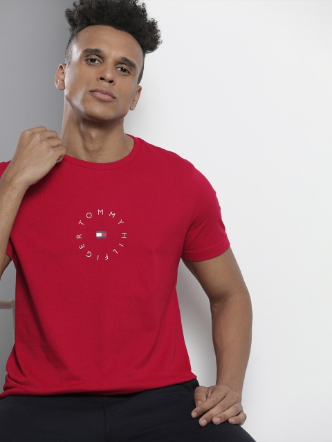 

Tommy Hilfiger Men Red Brand Logo Printed Pure Cotton T-shirt