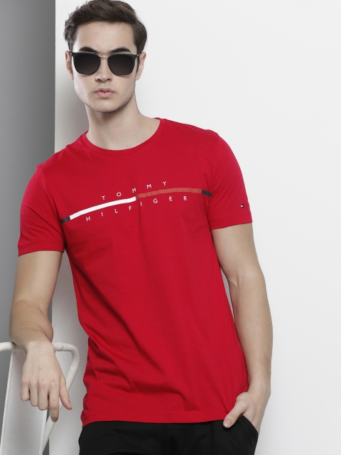 

Tommy Hilfiger Men Red Brand Logo Printed Organic Cotton T-shirt