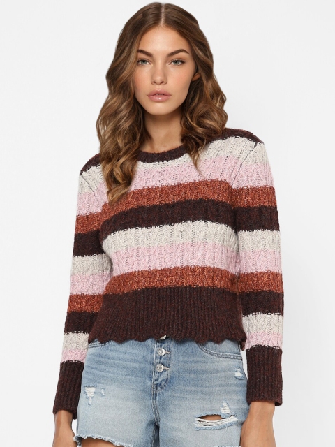 

ONLY Women Brown & Pink Striped Pullover