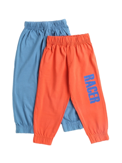 

Hopscotch Boys Pack Of 2 Blue & Orange Solid Cotton Joggers