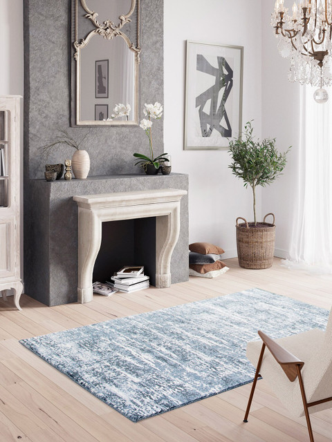 

DDecor Blue & Beige Self Design Bohemian Carpet Rug