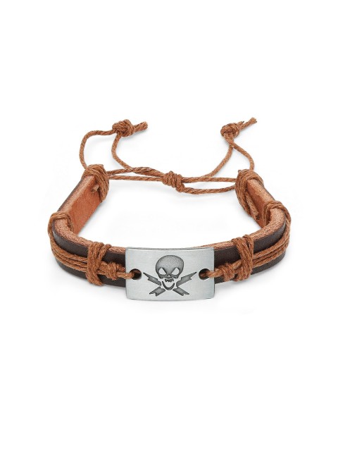 

OOMPH Men Brown & Black Leather Wraparound Bracelet