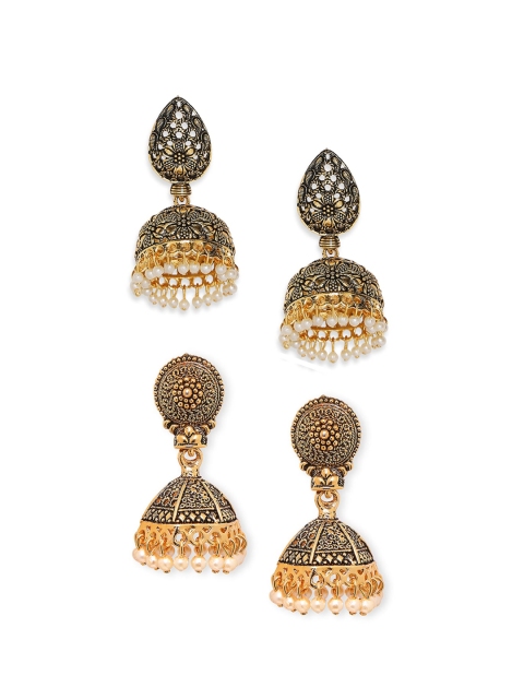 

OOMPH Set Of 2 Gold-Toned & Black Dome Shaped Jhumkas