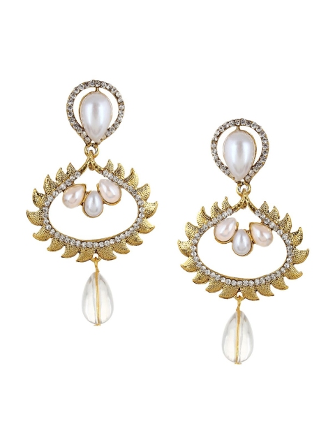 

OOMPH White & Gold-Toned Floral Drop Earrings